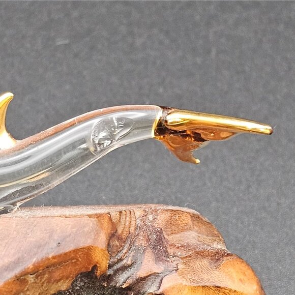Raw Natural Wood Clear Glass Dolphin Figurine GoldTone Tip Finish 1.5" VTG Décor - Picture 10 of 16